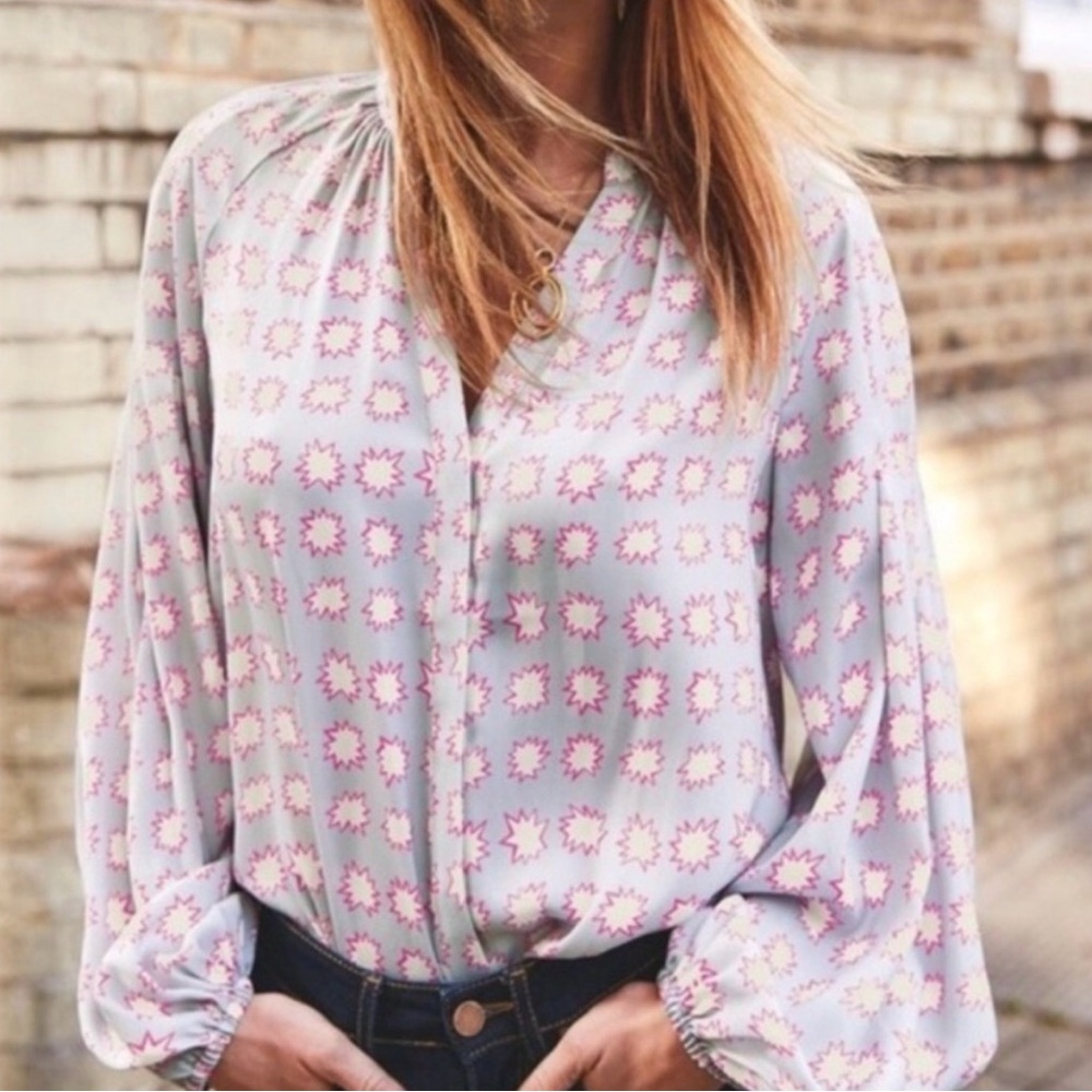 Boden print blouse grey pink Size 8